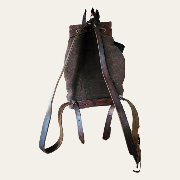 BOLIVIA GENUINE LEATHER Rainbow Woven BOHO Textile BackPack main image 5